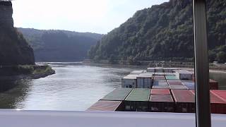 Varen met containerschip door gebergte in Duitsland  Rijn  Binnenvaart  shipspotting [upl. by Herra]