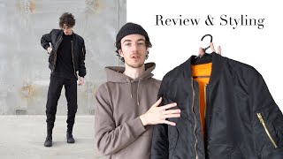 Alpha Industries MA1 Bomber Jacket slim  Review amp Styling [upl. by Rahmann]