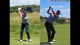 Justin Thomas golf swing  Long Iron faceon amp downtheline July 2017 [upl. by Enelyam247]