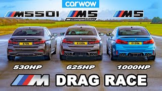 BMW M5 1000hp v M5 Comp v M550i  DRAG RACE [upl. by Hainahpez]