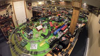 Huge Lionel O Gauge Model Train Display Full Tour 25 years old Wait until you see it in the dark [upl. by Shiroma134]